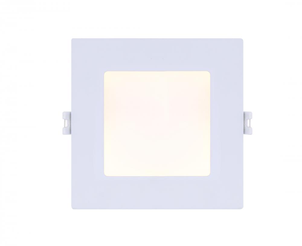 LED Recess Square Downlight, 4" White Color Trim, 9W Dimmable, 3000K, 500 Lumen, Recess mounted