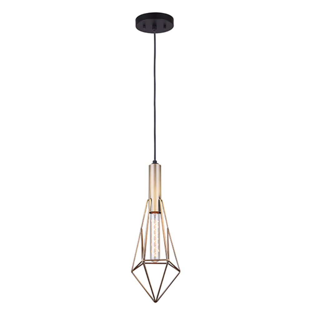 GREER, Gold + MBK Color, 1 Lt Cord Pendant, 60W Type A, 6" W x 19 1/2" - 67 1/2" H