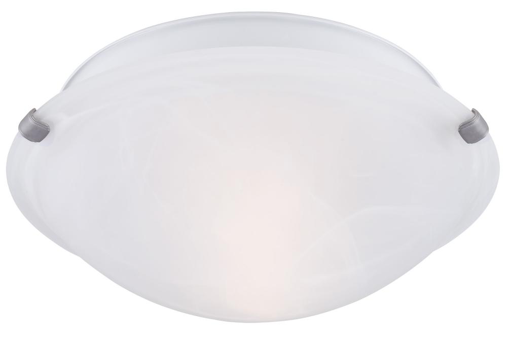 Fmount, 12" 2 Bulb Clip Flushmount, Alabaster Glass, 60W Type A
