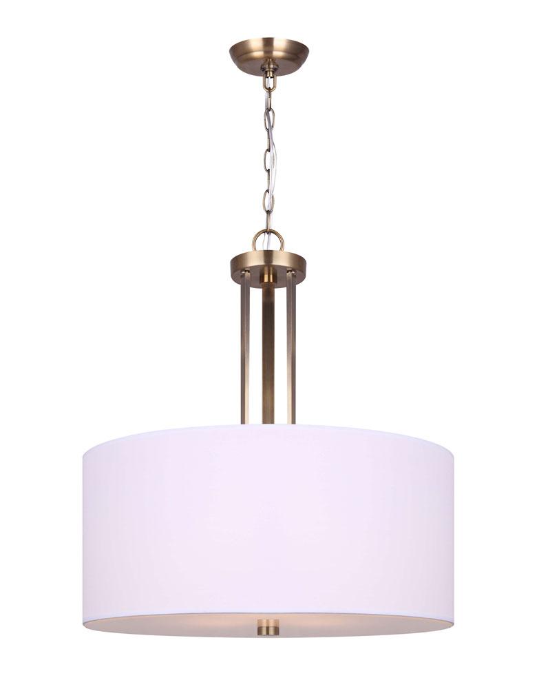 RIVER, ICH578A03GD18, 3 Lt Chain Chandelier, White Fabric Shade + Frosted Diffuser, 100W Type A
