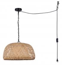  IPL2109B01BK - HANOI 60-Watt 1 Light Black Casual Pendant with Bamboo Bamboo Shade