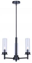  ICH1205A03BK - 3 Lt Rod Chandelier, Clear Glass, 60W Type C, 16inch W x 14.625 - 62.625inch H