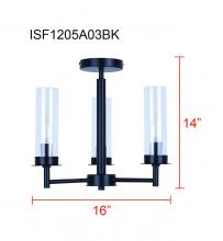  ISF1205A03BK - BENSON, ISF1205A03BK, MBK Color, 3 Lt Semi-Flush, Clear Glass, 60W Type C, 16inch W x 14inch H