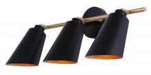  IVL1178A03BKG - Rame 3 Light Vanity with Matte Black and Gold Finish and Matte Black with Gold Shade