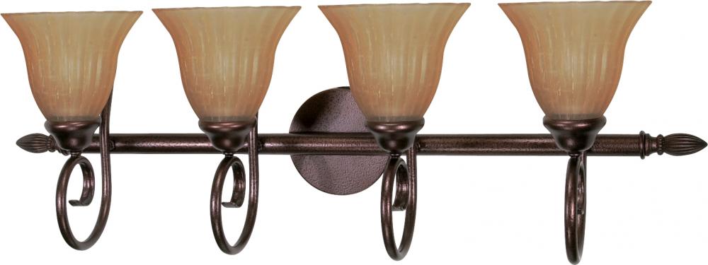 4-Light 33" Copper Bronze Vanity Light Fixture with Champagne Linen Washed Glass