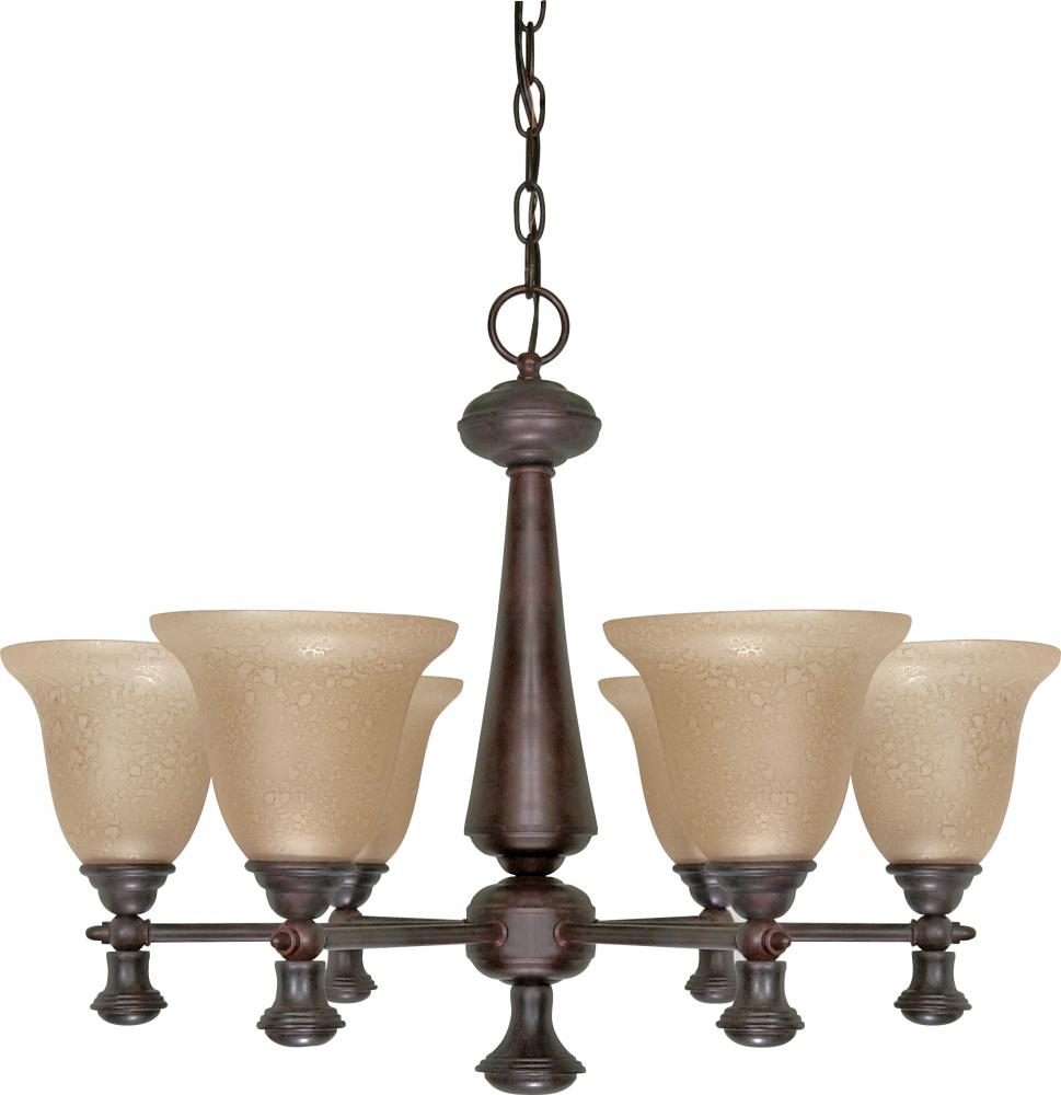 6-Light 26" Old Bronze Chandelier with Amber Water Glass