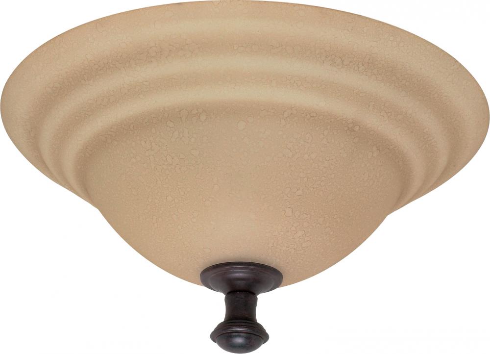 2-Light 16" Flush Mount Dome Lighting Fixture in Old Bronze Finish with Amber Water Glass
