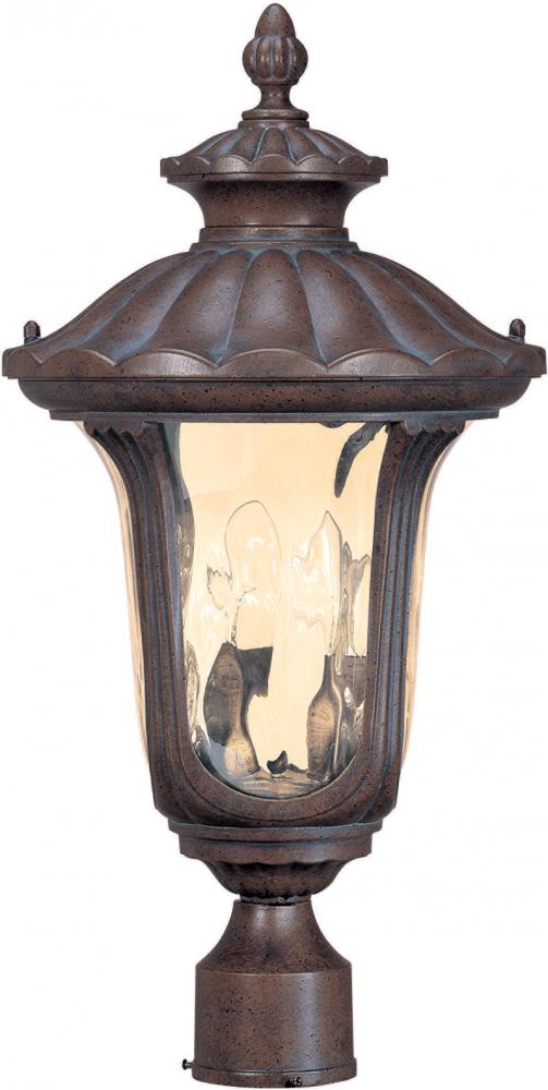 2-Light Medium Outdoor Post Lantern in Fruitwood Finish and Amber Water Glass