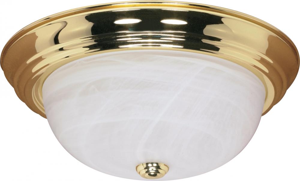 3 Light - 15" Flush with Alabaster Glass - Polished Brass Finish