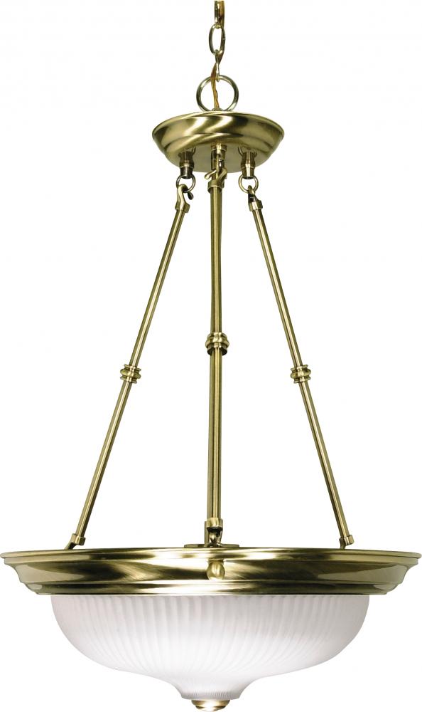 3-Light Small Hanging Pendant Light Fixture in Antique Brass Finish with Frosted Swirl Glass