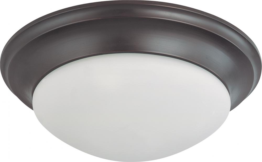 3 Light - 17" Flush with Frosted White Glass - Mahogany Bronze Finish