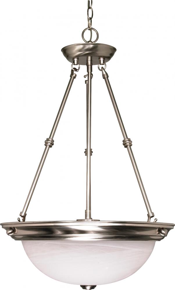 3-Light Small Pendant Light in Brushed Nickel Finish with Alabaster Glass and (3) 13W GU24 Lamps