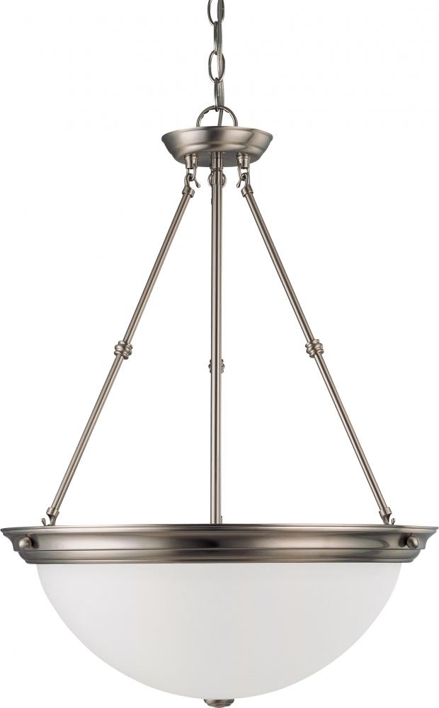 3 Light - 20" Pendant with Frosted White Glass - Brushed Nickel Finish