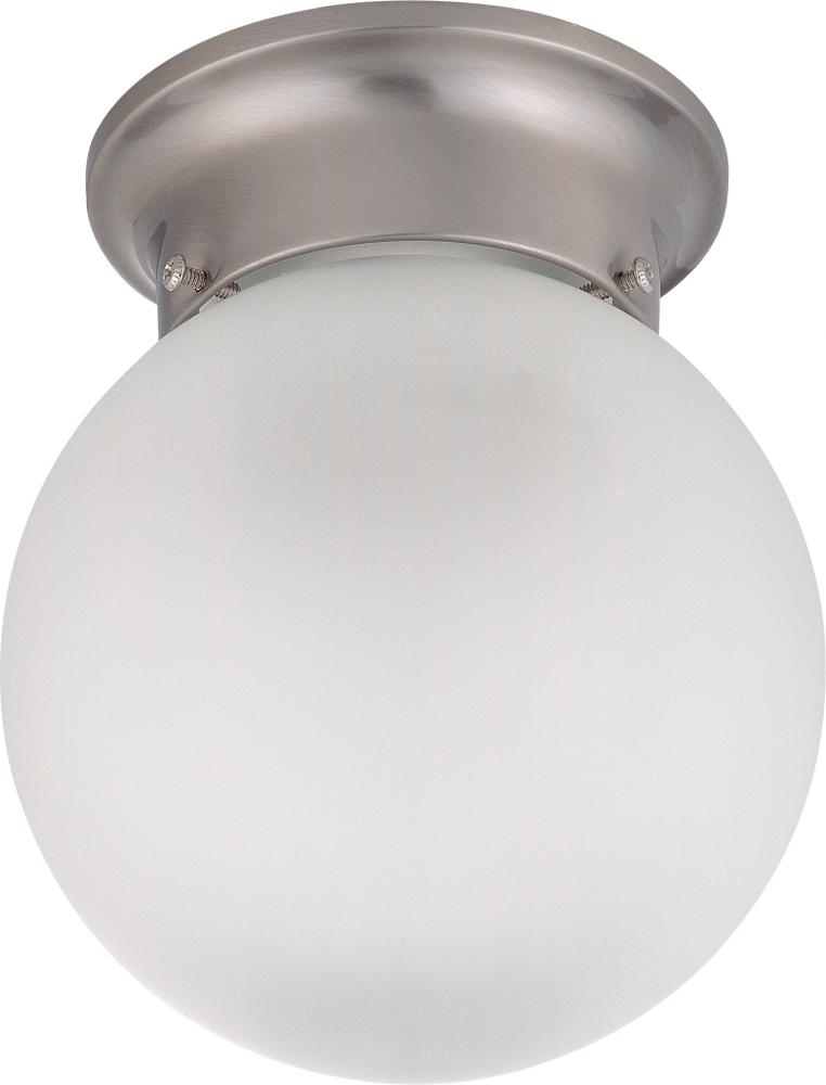 1 Light - 6" Flush with Frosted White Glass - Brushed Nickel Finish