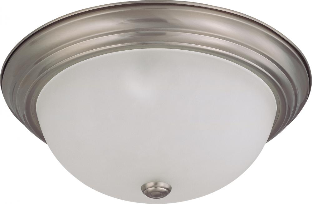 3 Light - 15" Flush with Frosted White Glass - Brushed Nickel Finish
