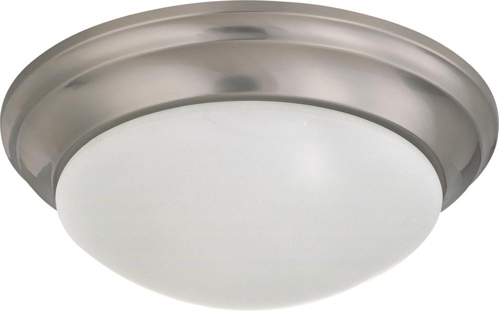 2 Light - 14" Flush with Frosted White Glass - Brushed Nickel Finish