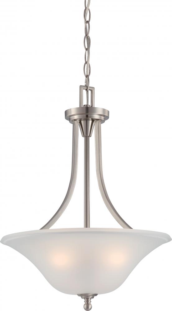 Surrey - 3 Light Pendant with Frosted Glass - Brushed Nickel Finish