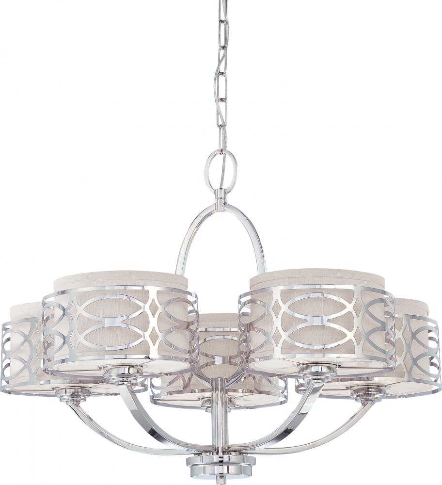 Harlow - 5 Light Chandelier with Slate Gray Fabric Shades - Polished Nickel Finish