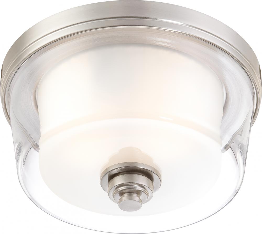 Decker - 2 Light Medium Flush with Clear & Frosted Glass - Brushed Nickel Finish