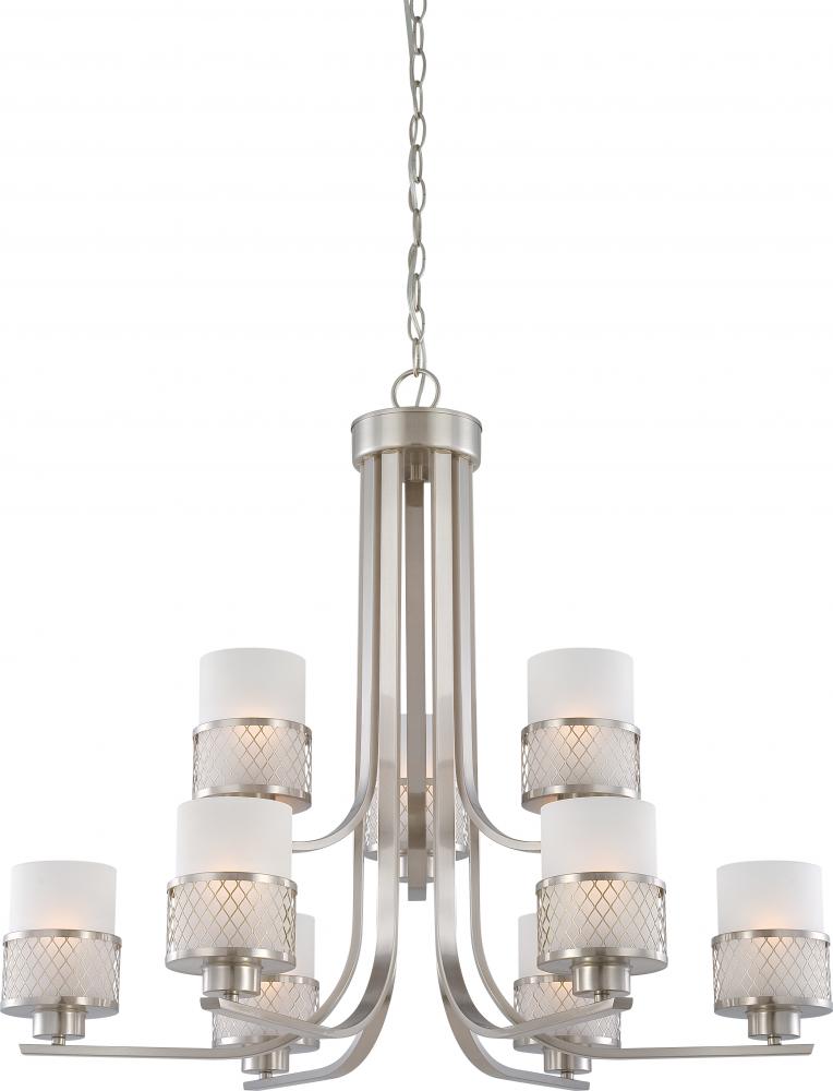 Fusion - 9 Light Chandelier with Frosted Glass - Brushed Nickel Finish