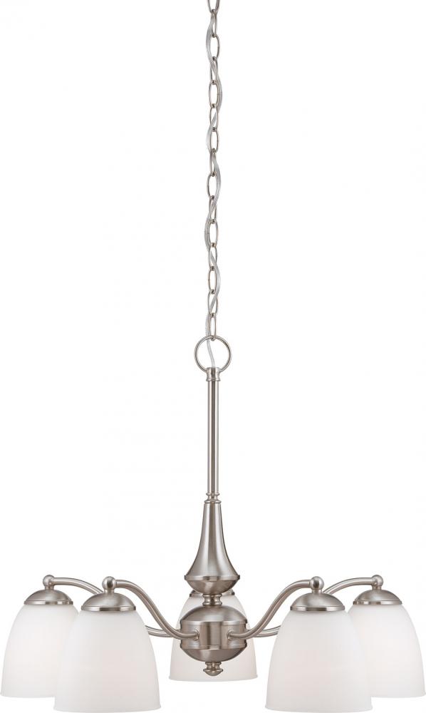 Patton - 5 Light Chandelier (Arms Down) with Frosted Glass - Brushed Nickel Finish