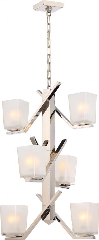 Timone - 6 Light Pendant with Etched Sandstone Glass; Polished Nickel Finish