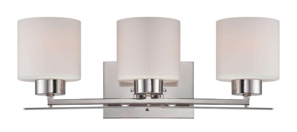 Parallel - 3 Light Vanity with Etched Opal Glass - Polished Nickel Finish