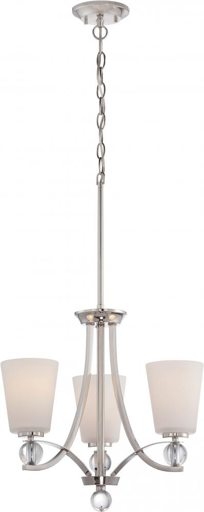 Connie - 3 Light Chandelier with Satin White Glass - Polished Nickel Finish