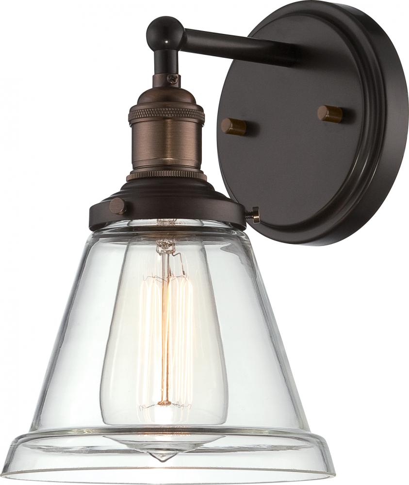 Vintage - 1 Light Sconce with Clear Glass - Rustic Bronze Finish