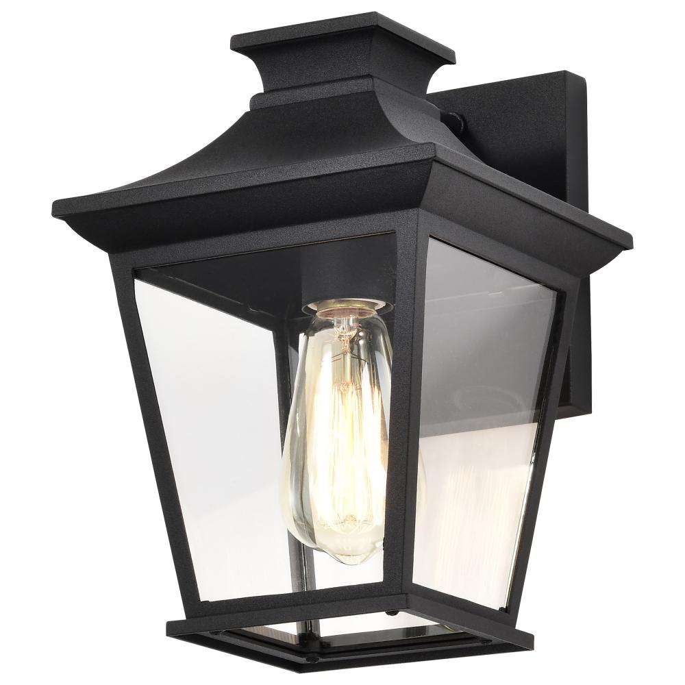 Jasper Collection Outdoor 11 inch Wall Light; Matte Black Finish with Clear Glass