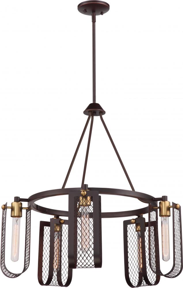 Bandit - 5 Light Hanging Fixture; Russet Bronze with Vintage Brass Accents Finish