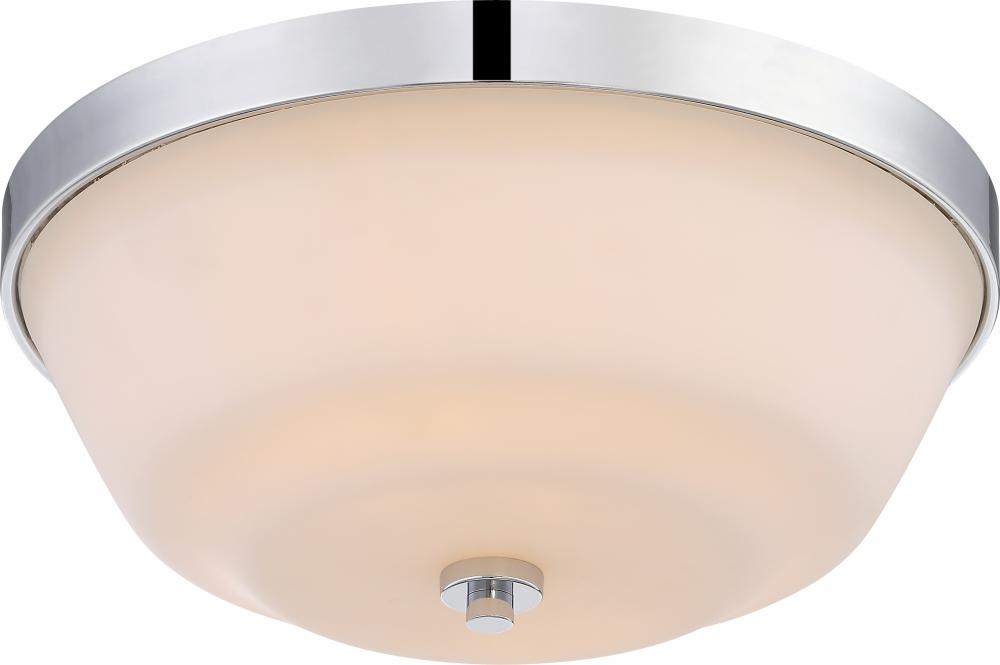 Willow - 2 Light Flush with White Glass - Polished Nickel Finish