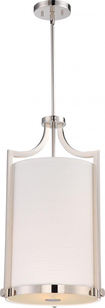 Meadow - 3 Light Foyer with White Fabric Shade - Polished Nickel Finish