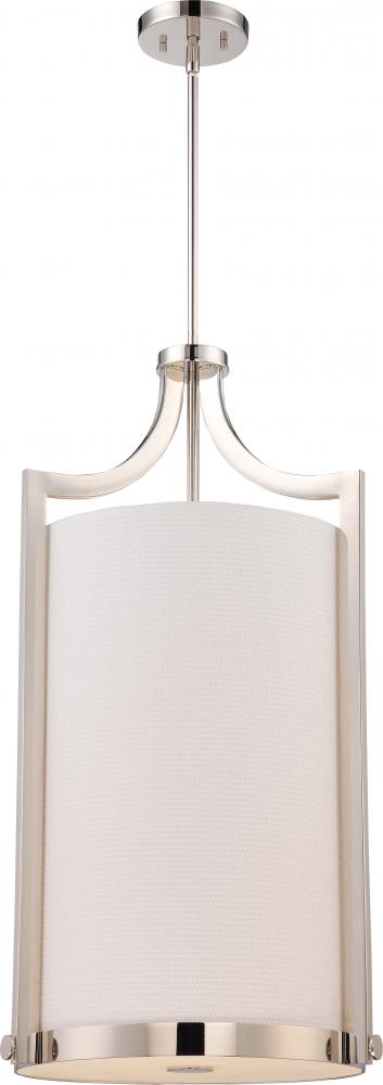 Meadow - 4 Light Large Foyer Pendant with White Fabric Shade - Polished Nickel Finish