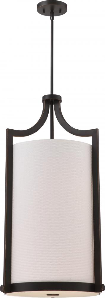 Meadow - 4 Light Large Foyer Pendant with White Fabric Shade - Russet Bronze Finish