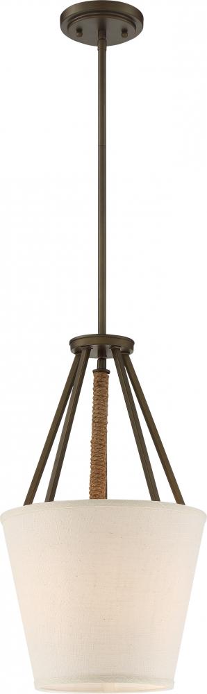 Seneca - 3 Light 12'' Pendant with Beige Linen Fabric Shade - Aged Bronze Finish with Rope