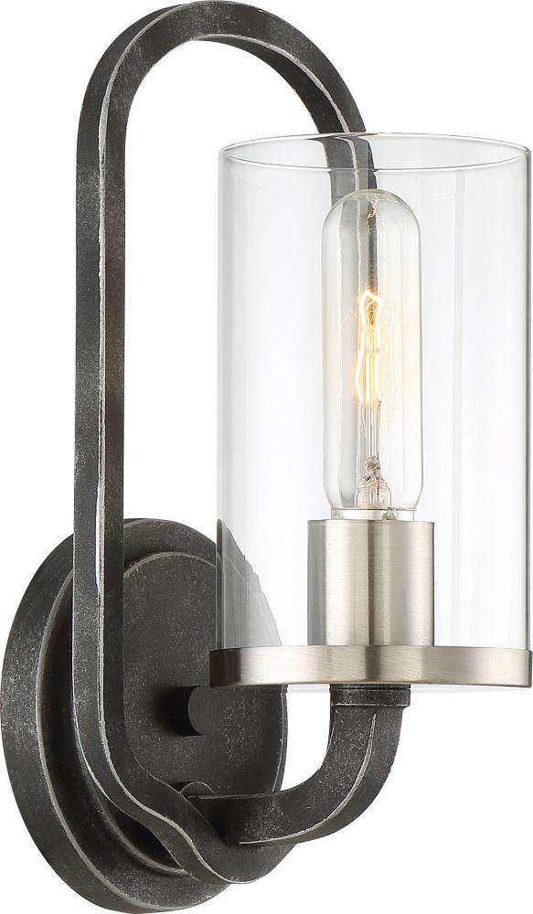 Sherwood - 1 Light Wall Sconce with Clear Glass -Iron Black Finish with Brushed Nickel Accents