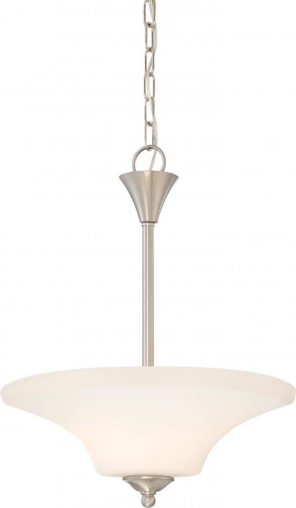 Fawn - 2 Light Pendant with Satin White Glass - Brushed Nickel Finish