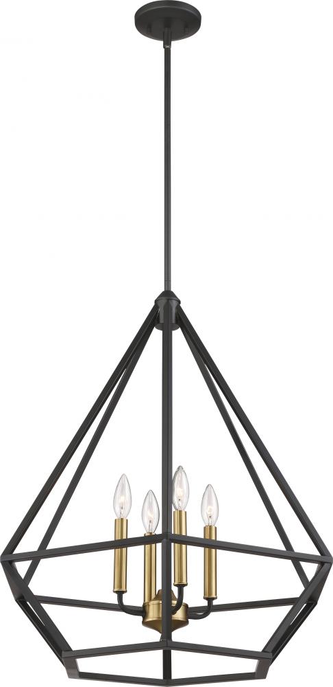 Orin - 4 Light Large Pendant - Aged Bronze Finish with Vinatage Brass Accents