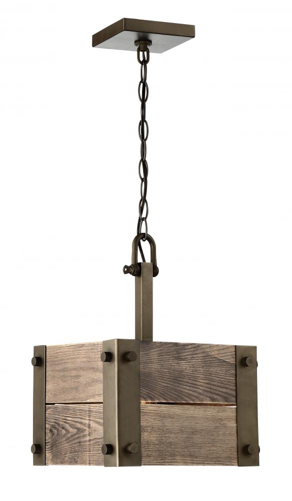 Winchester - 1 Light Mini Pendant with Aged Wood - Bronze