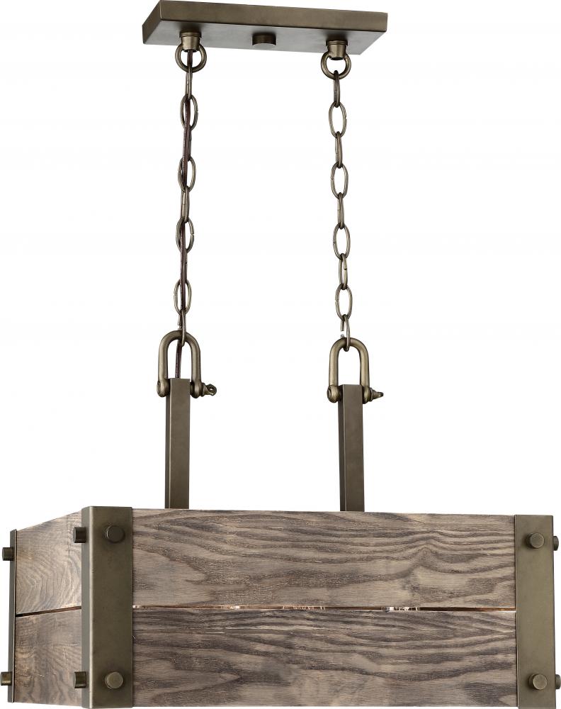 Winchester - 4 Light Square Pendant with Aged Wood - Bronze