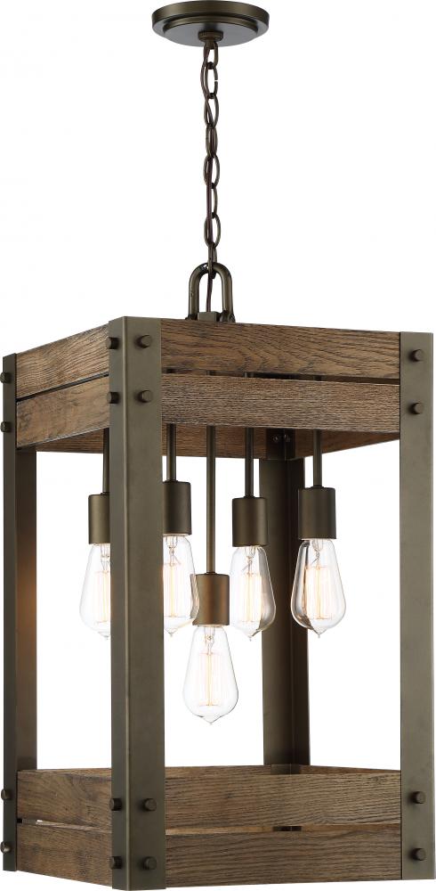 Winchester - 5 Light Pendant with Aged Wood - Bronze Finish