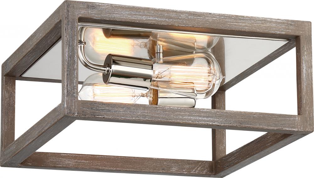 Bliss - 2 Flush Mount - Driftwood Finish with Polished Nickel Accents