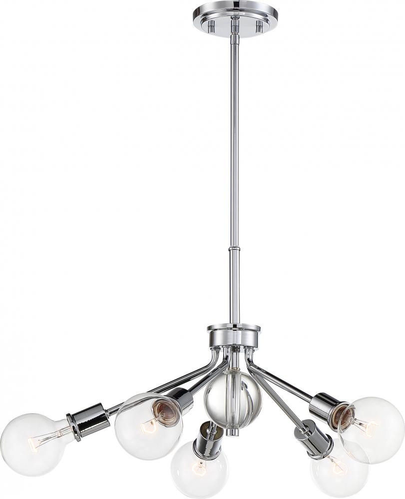 Bounce - 5 Light Pendant with Crystal Accent - Polished Nickel Finish
