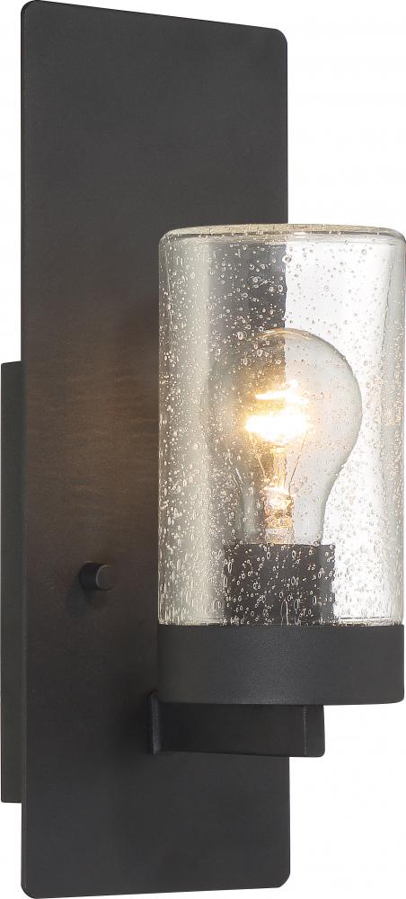 Indie- 1 Light- Small Wall Sconce - with Clear Seeded Glass - Textured Black Finish