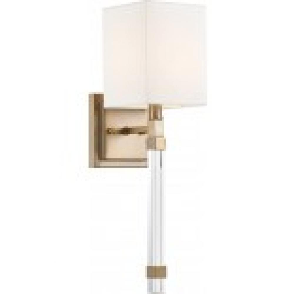 Thompson- 1 Light Wall Sconce - with White Linen Shade - Burnished Brass Finish