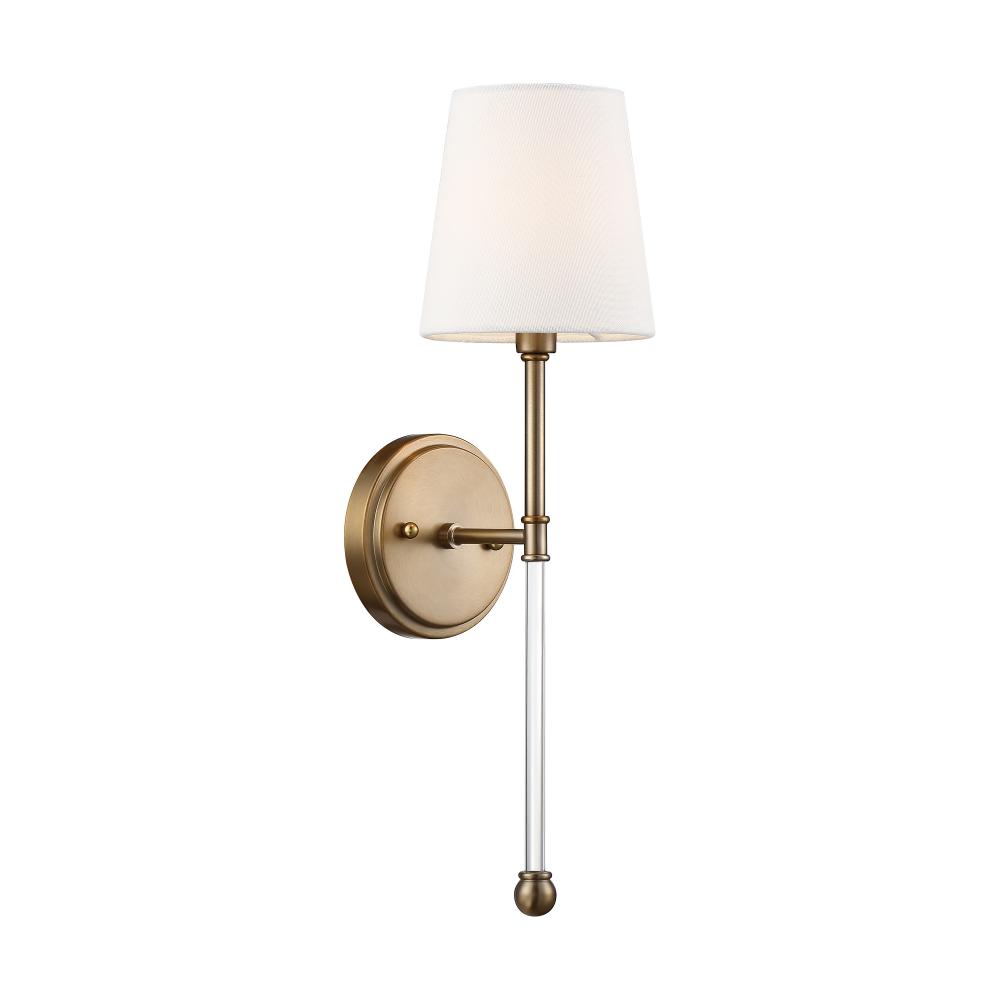 Olmstead- 1 Light Wall Sconce - with White Linen Shade - Burnished Brass Finish