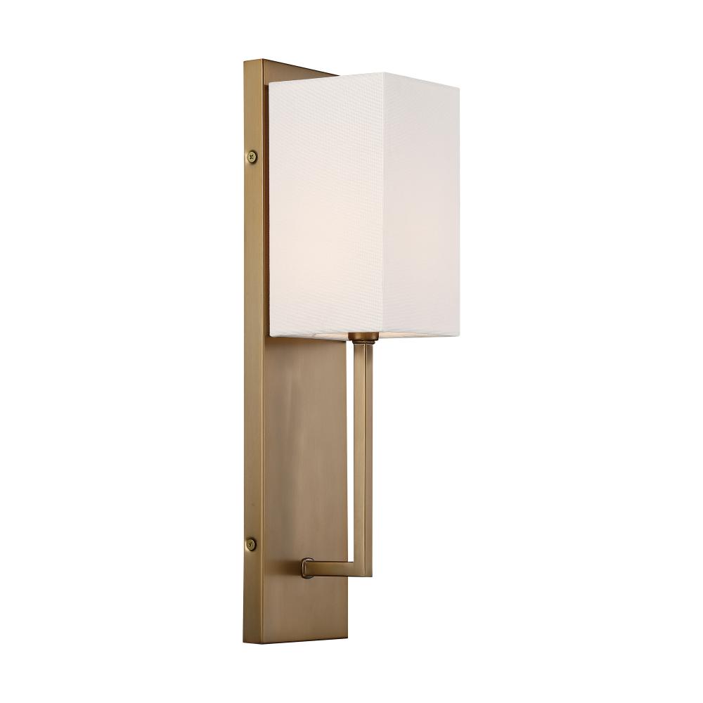 Vesey - 1 Light Wall Sconce - with White Linen Shade - Burnished Brass Finish