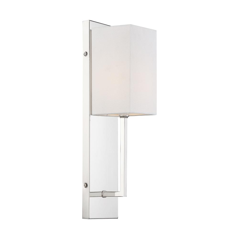 Vesey - 1 Light Wall Sconce - with White Linen Shade - Polished Nickel Finish