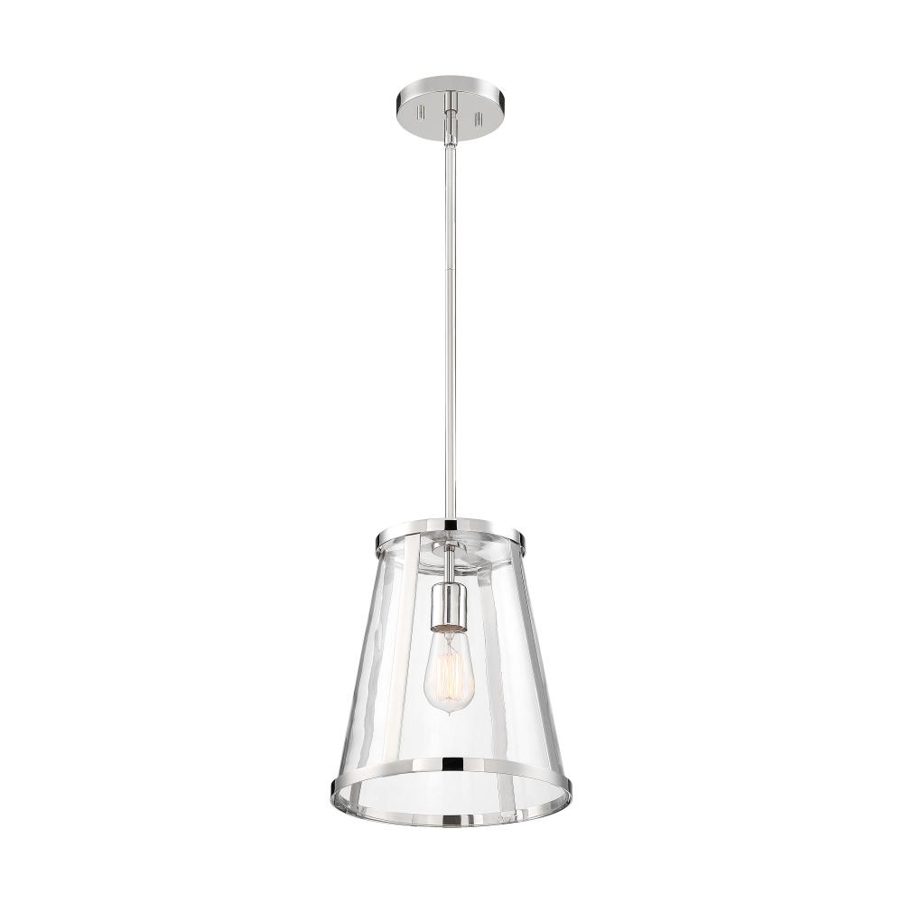 Bruge - 1 Light Pendant - with Clear Glass - Polished Nickel Finish